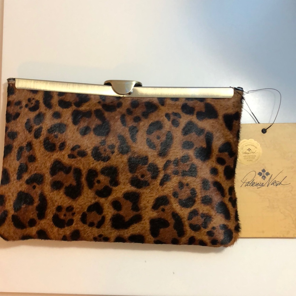 Patricia Nash brown and animal print clutch